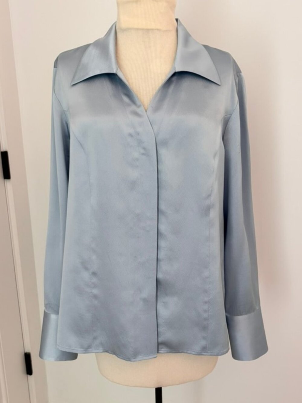 Kate Hill Sky Blue Silk Collared Shirt